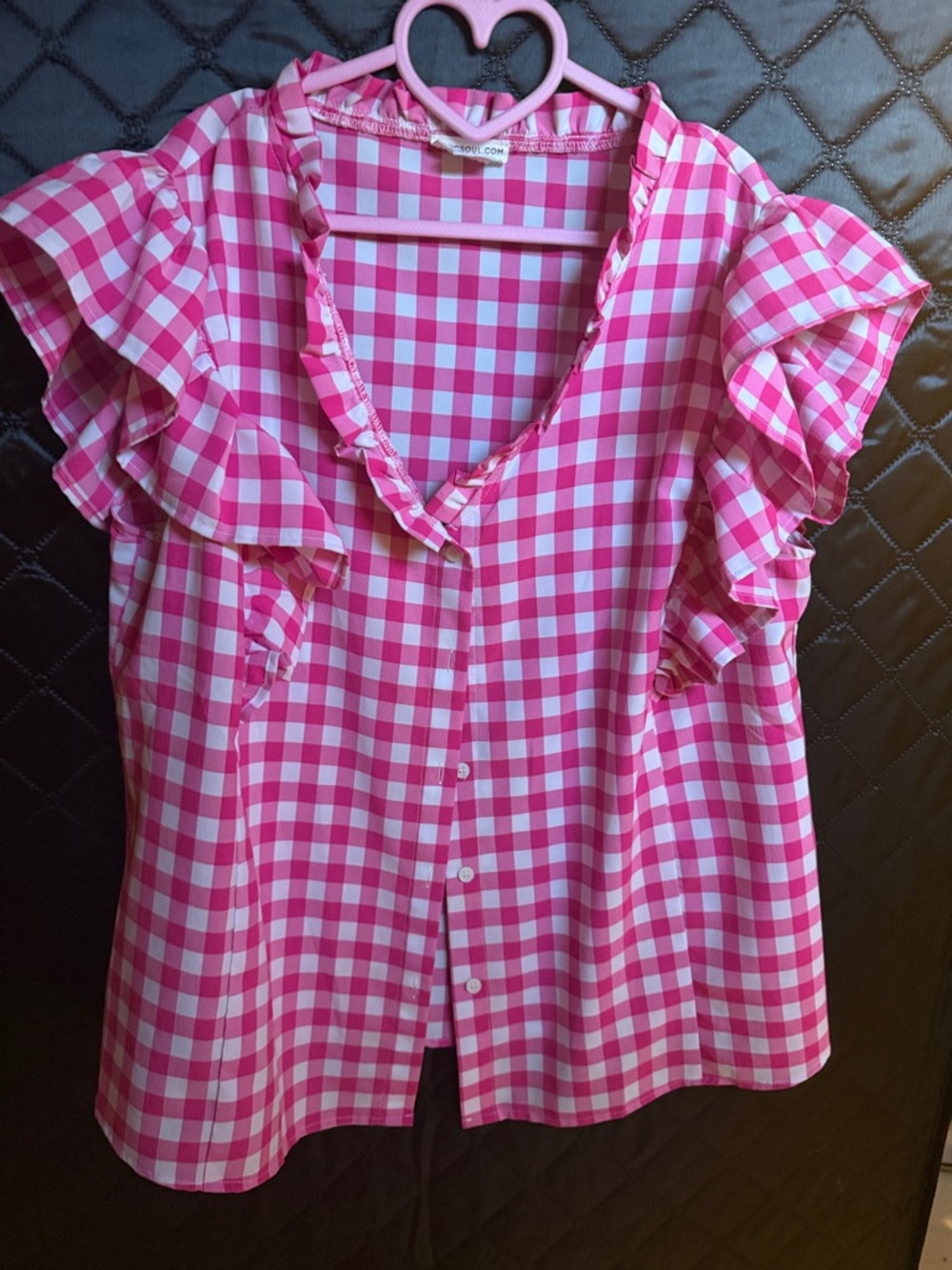 Girls' Pink Gingham Ruffle Sleeve Button-Front Blouse